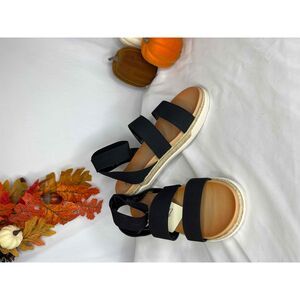 NWT H&M Ana Foster Black Flat Sandals Open Toe‎ Elastic Strap Womens Size 8.5